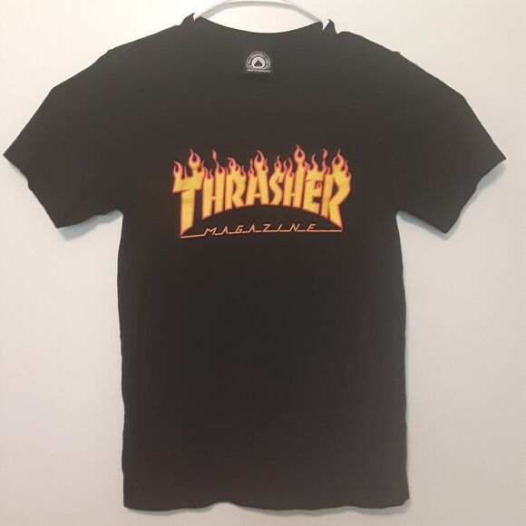 Thrasher Magazine Flame Logo Shirt Mens Size S Black Skater Skateboard Street - Picture 1 of 8